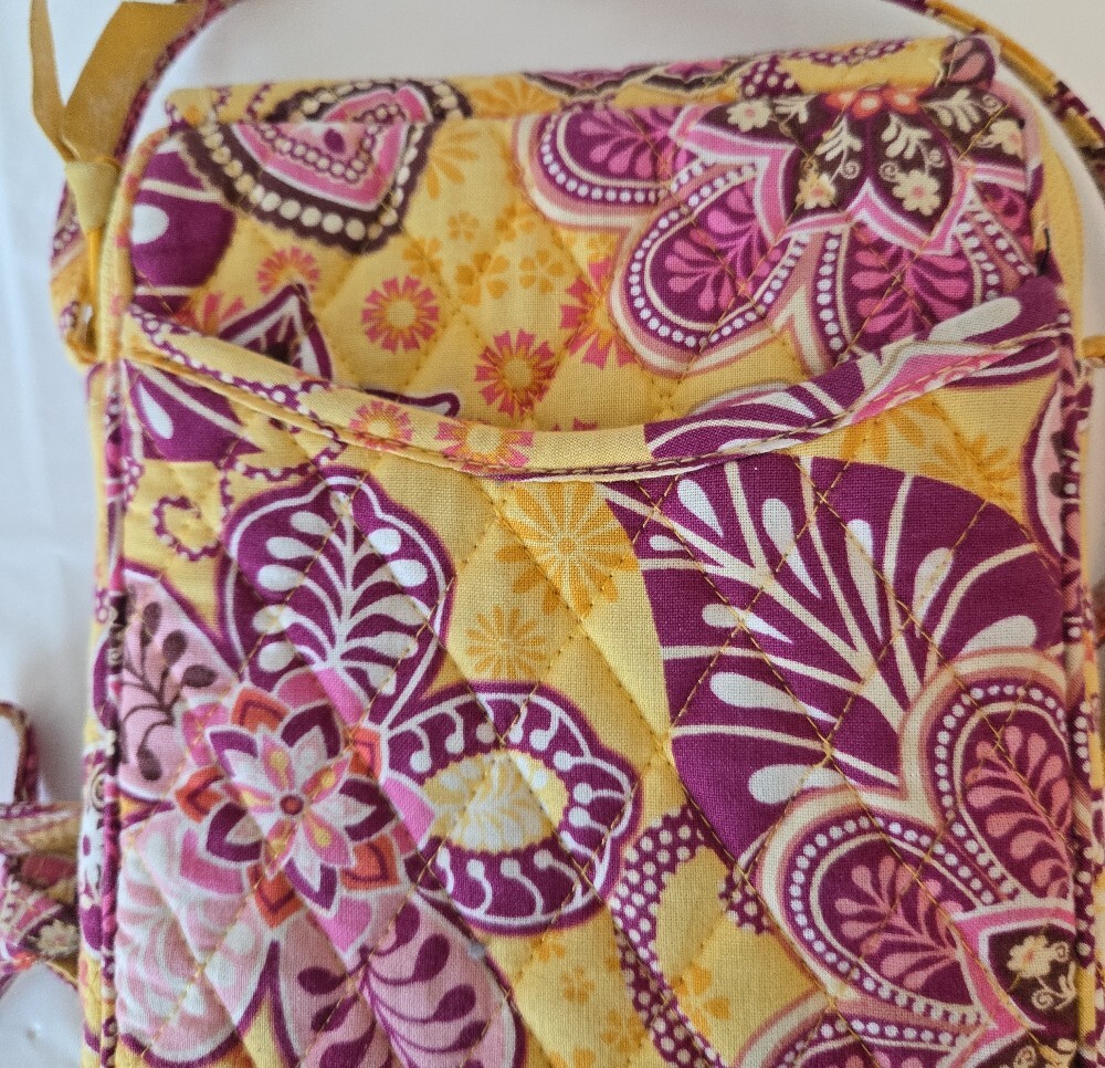 Vera Bradley Quilted Floral Crossbody Bag Yellow Purple Pink | 8" x 6" | - Picture 13 of 13